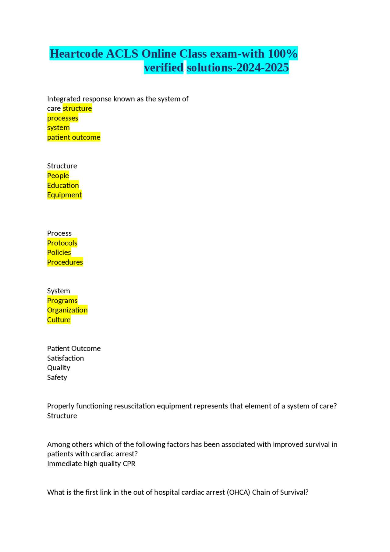 aha heartcode acls exam answers