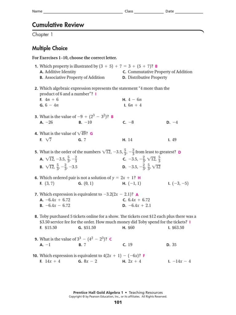 algebra 1 chapter 8 review answers