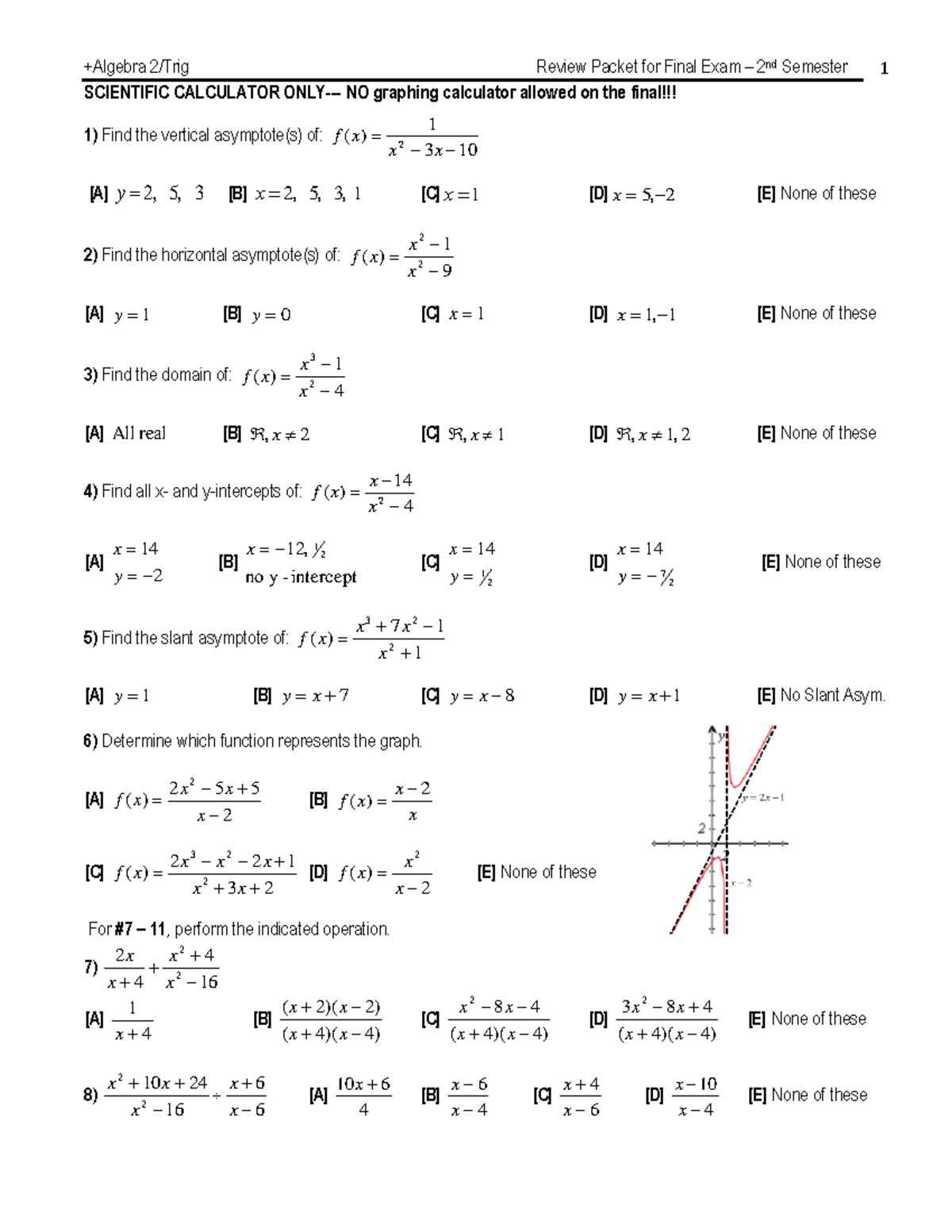 algebra 1 semester 2 final exam answers