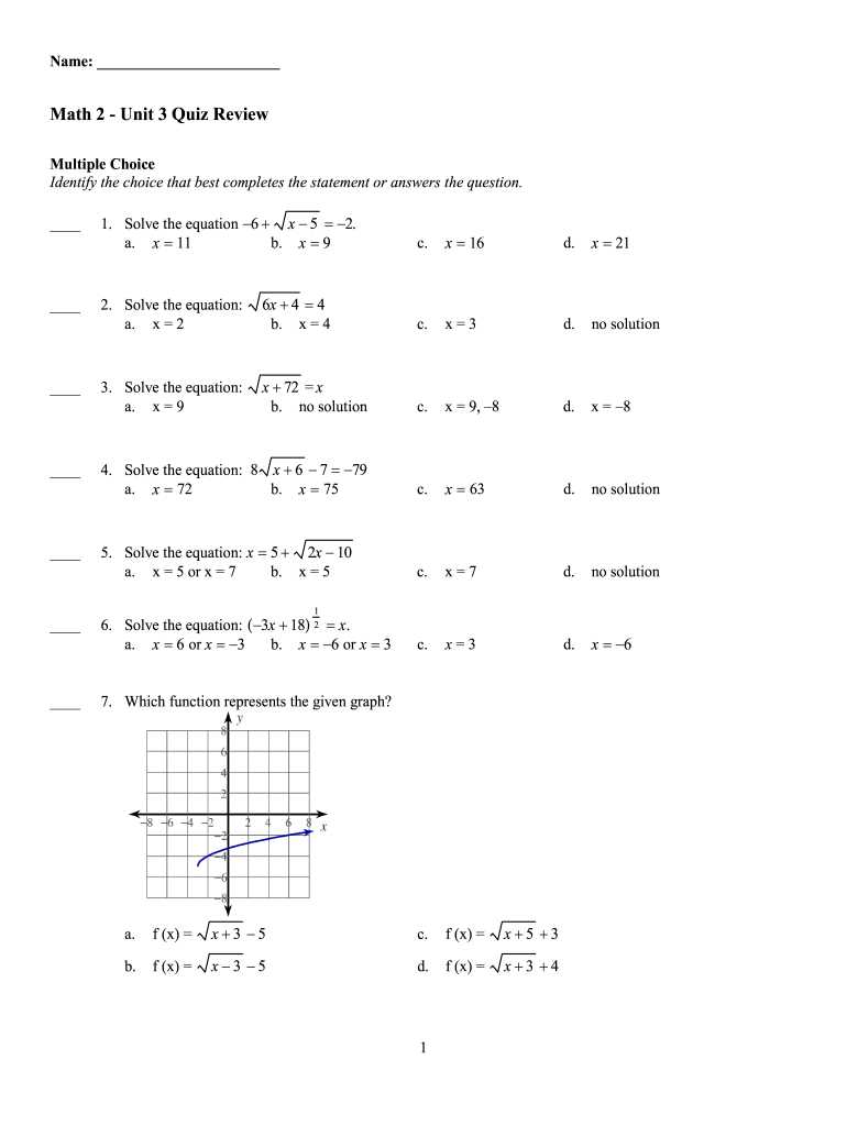 algebra 2 final exam review answers