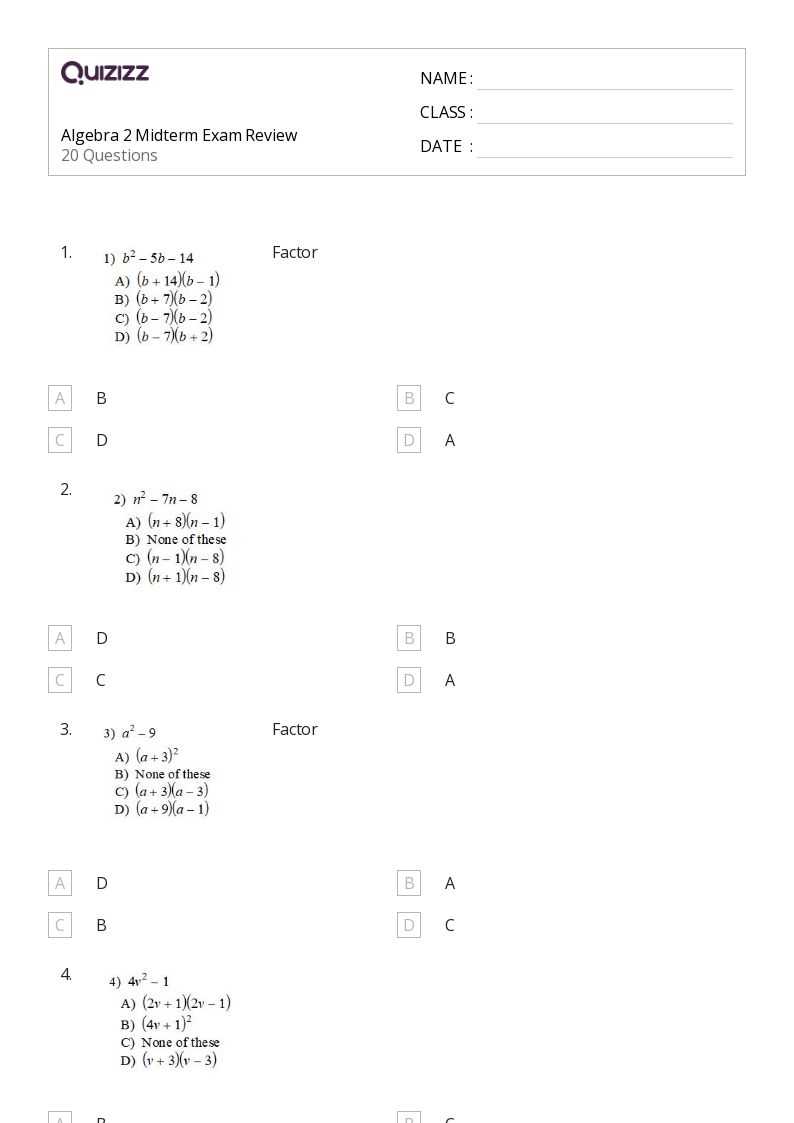 algebra 2 final exam review packet answers