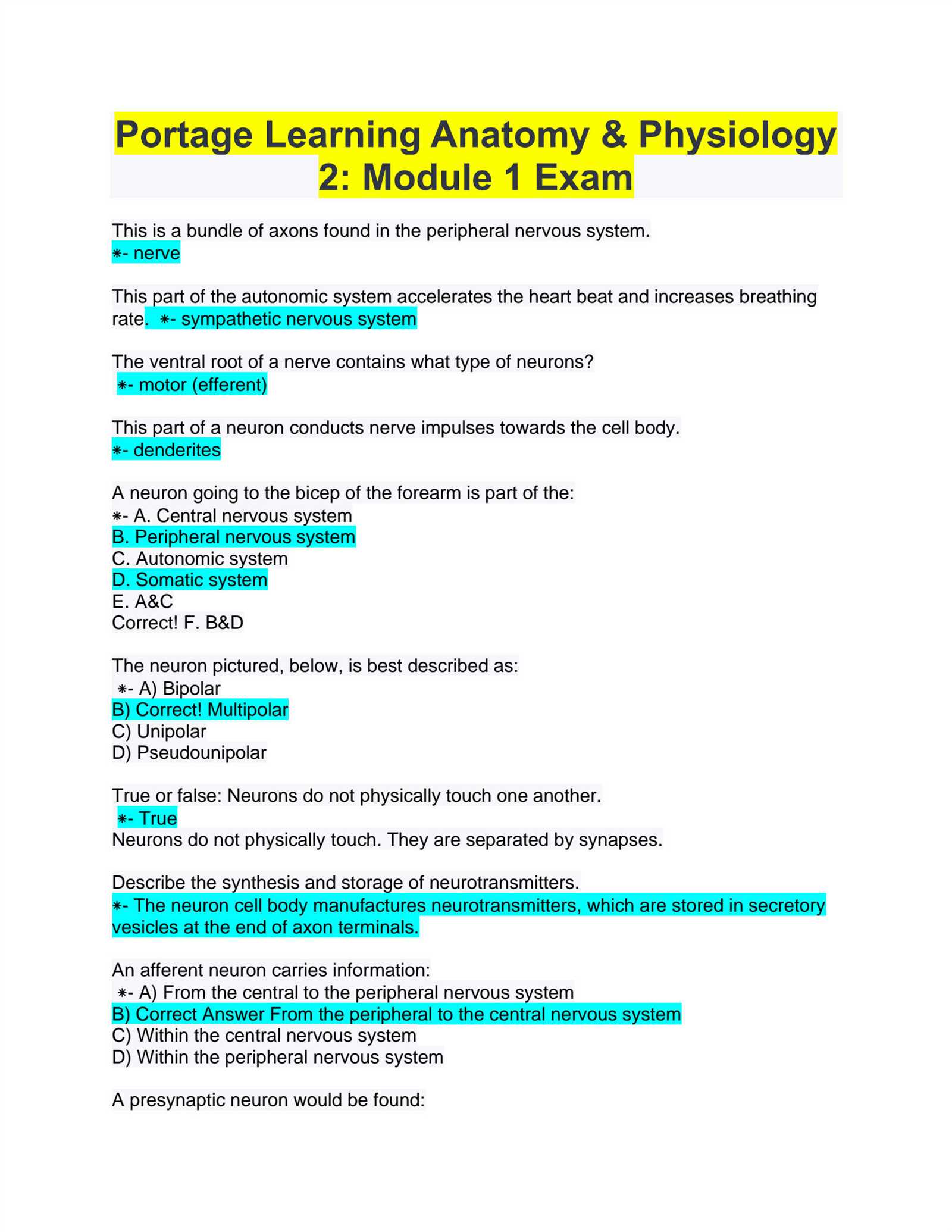 anatomy and physiology exam 2 practice