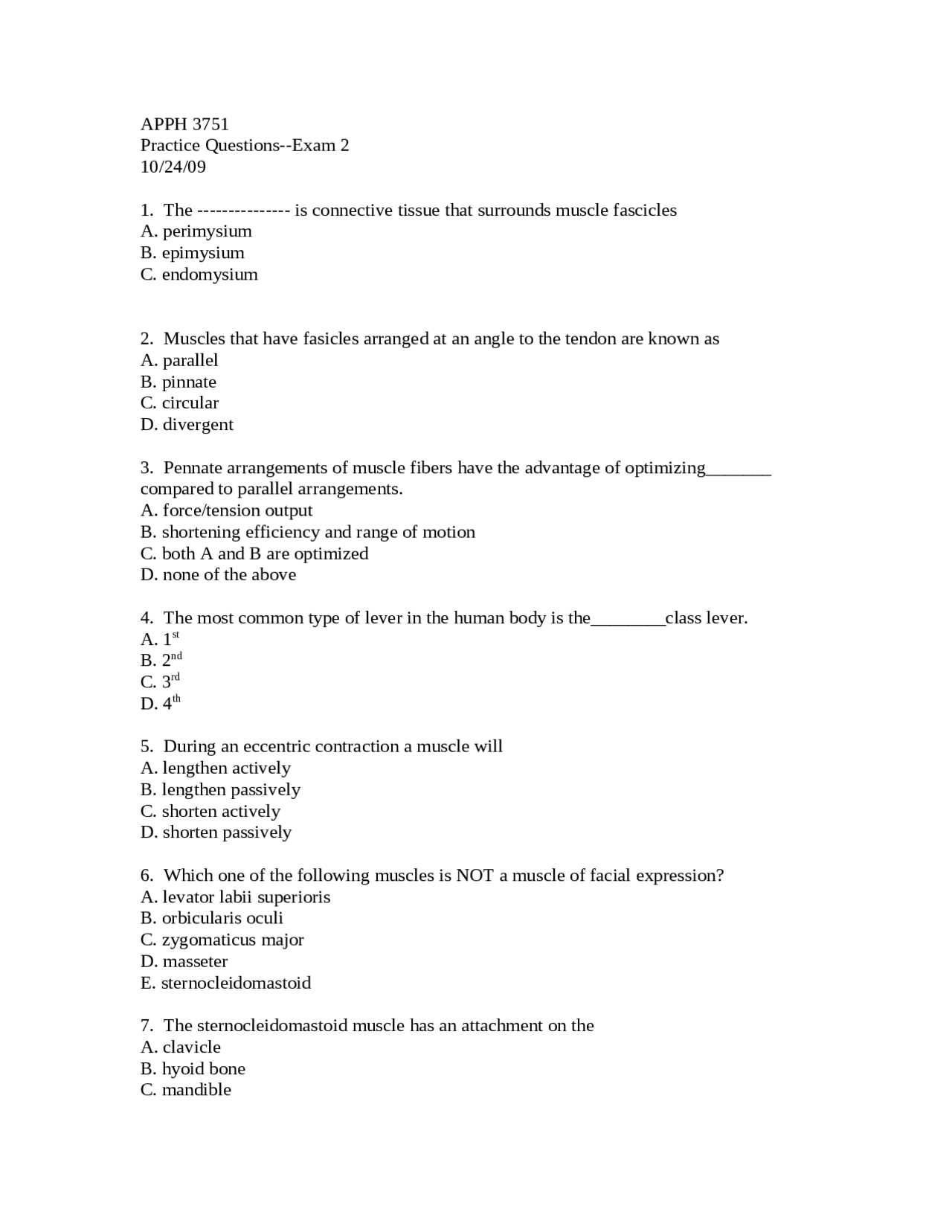 anatomy and physiology exam 2 practice