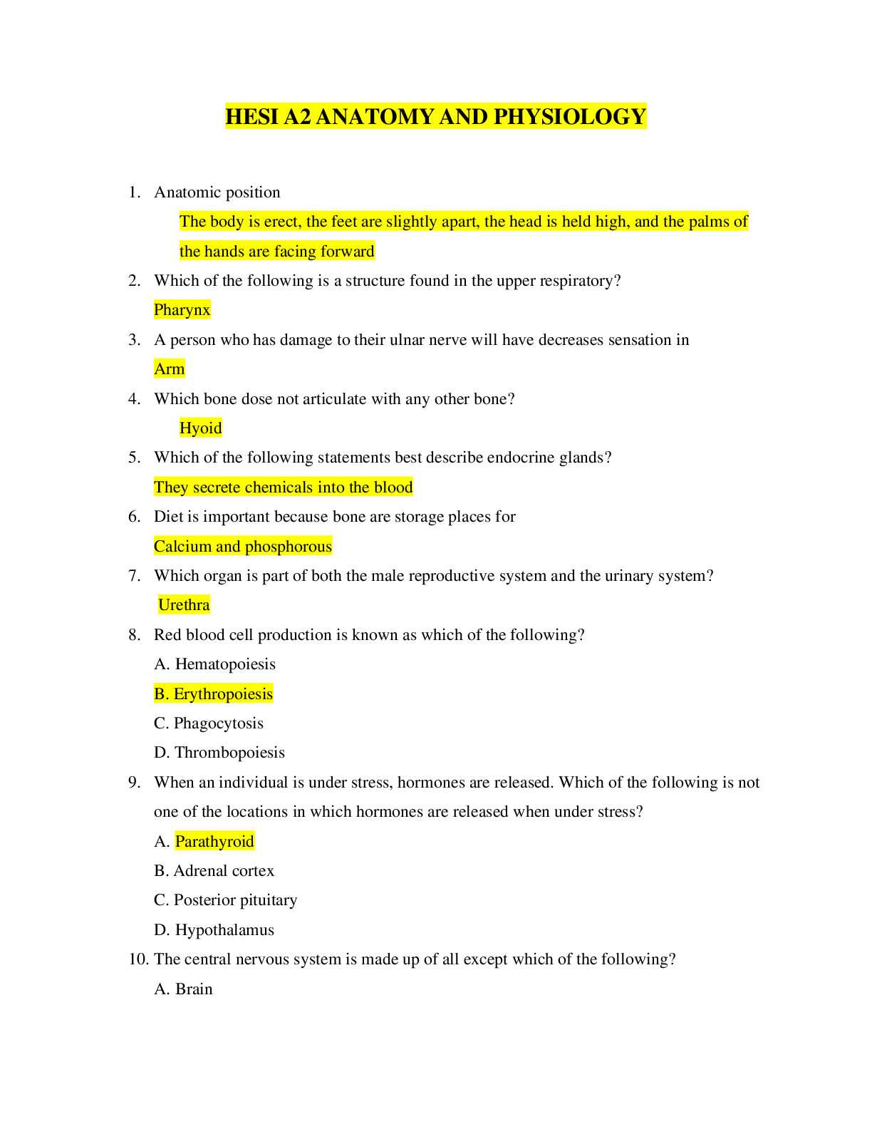 anatomy and physiology exam 3 answers