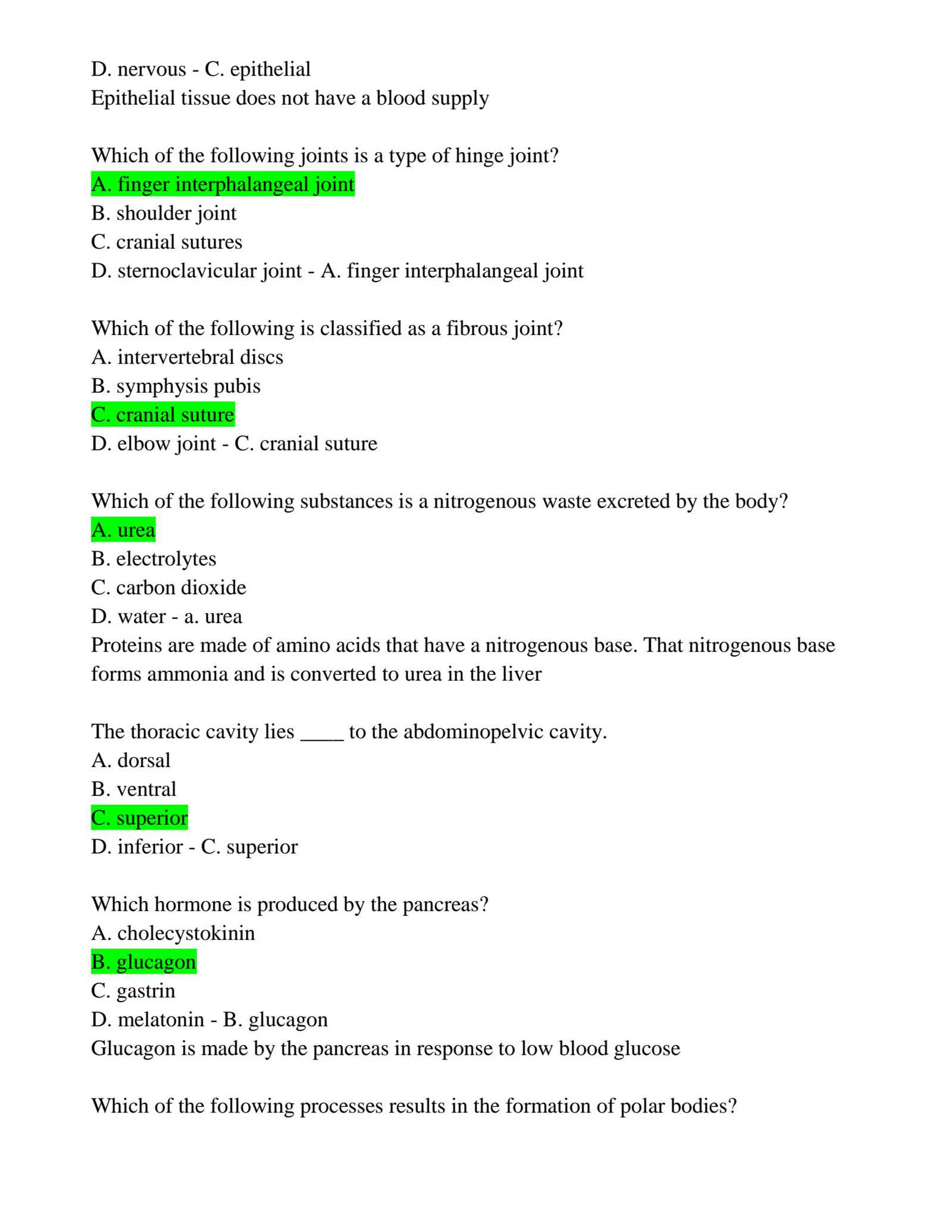 anatomy and physiology exam questions and answers