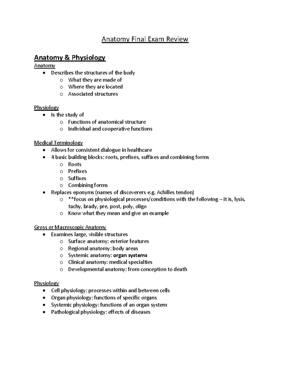 anatomy and physiology final exam practice test