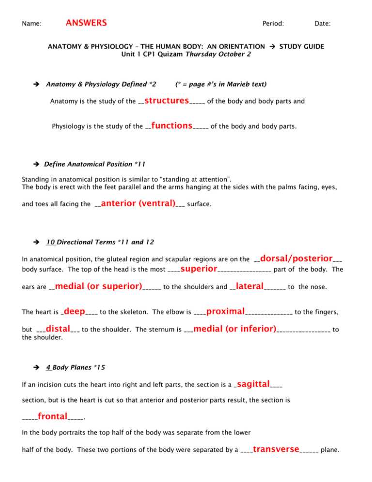 anatomy and physiology unit 1 exam answer key