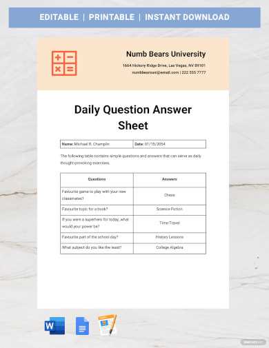 answer sheet doc