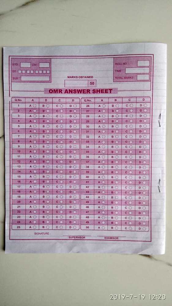 answer sheet exam