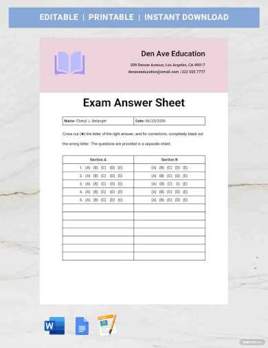 answer sheet exam