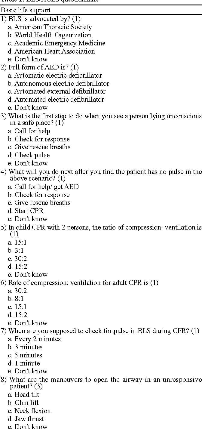 answers to basic life support exam a