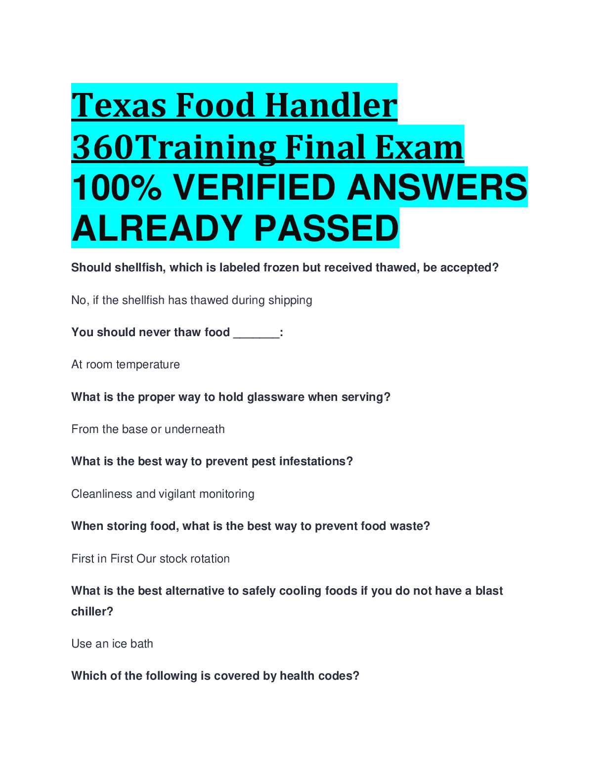 answers to food handlers test