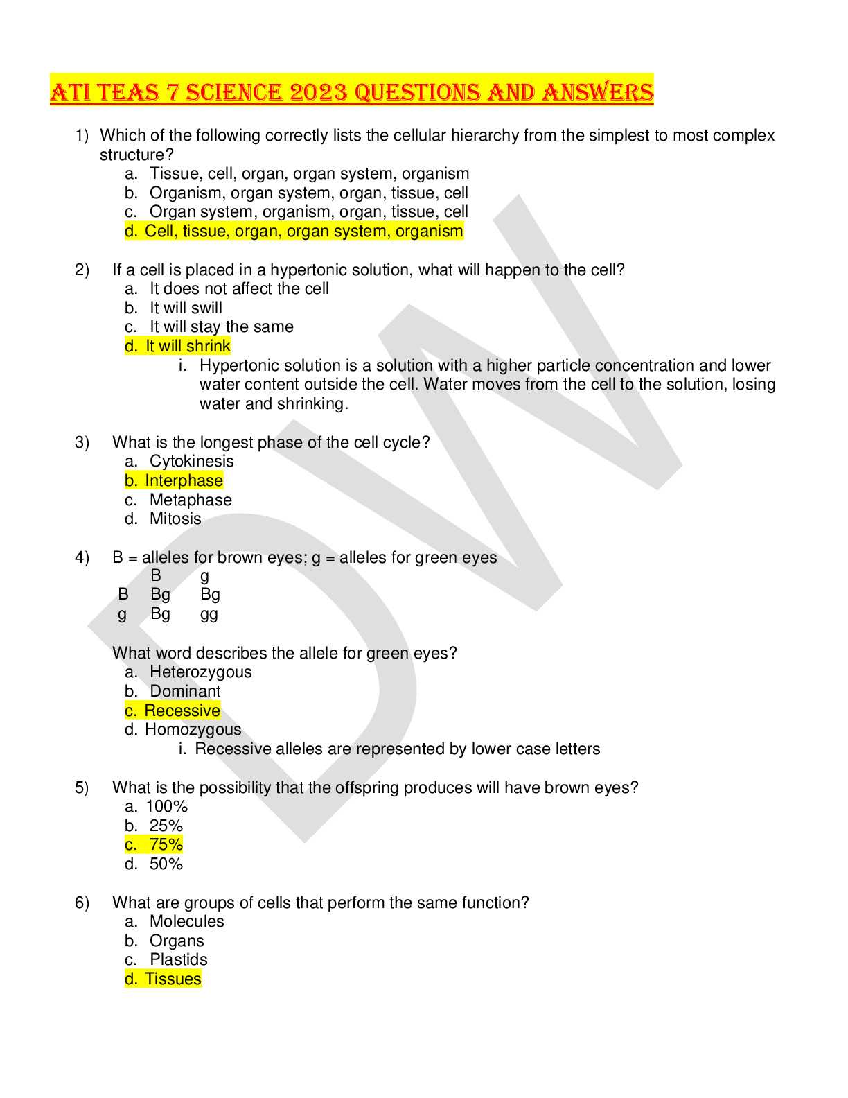 answers to teas 6 exam