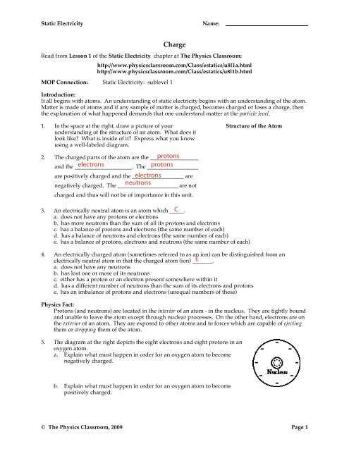 physics classroom 2009 answer key