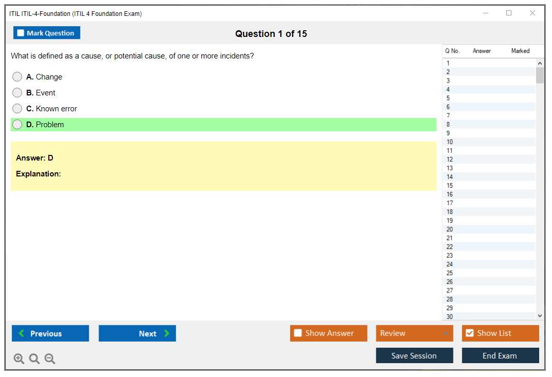 itil exam sample questions and answers