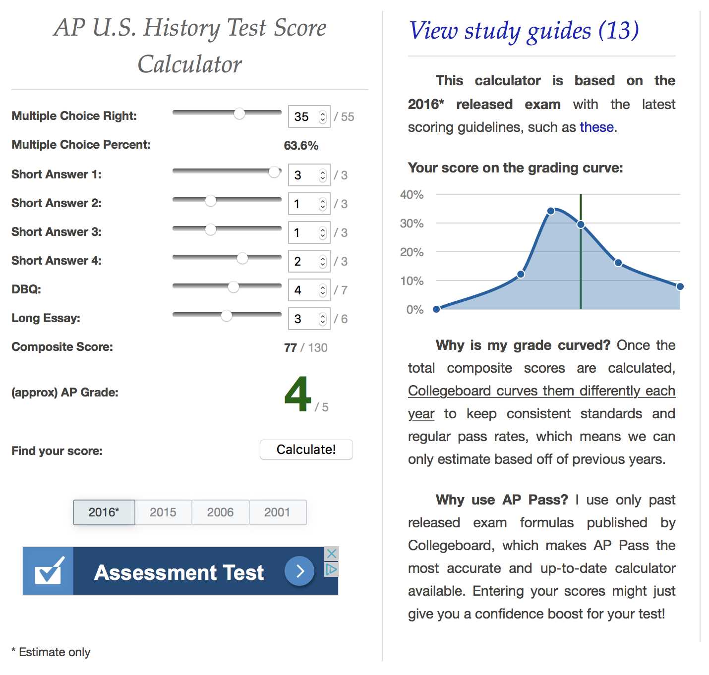 ap biology exam score calculator