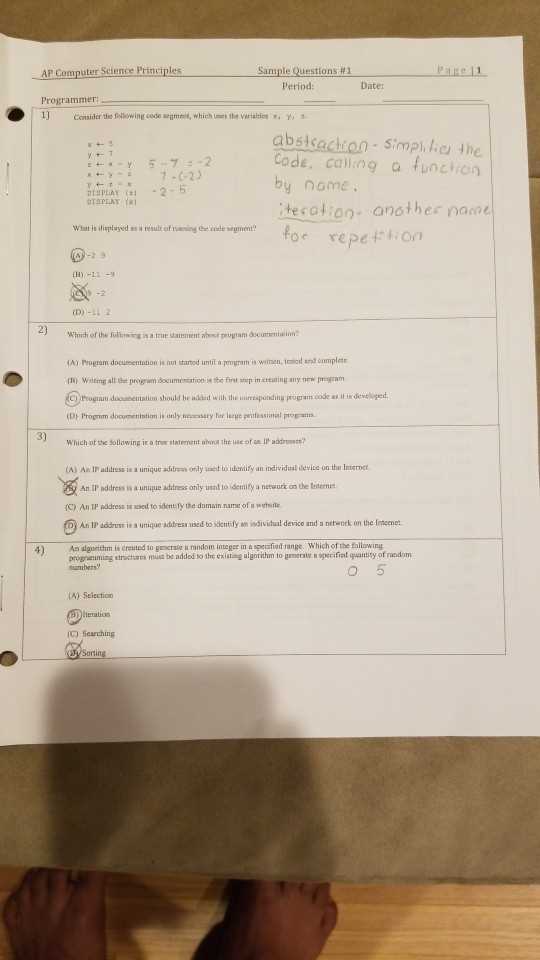 ap computer science principles exam answer key