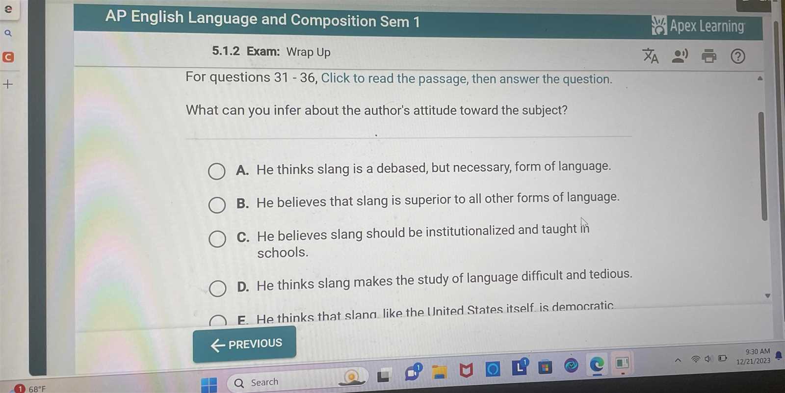 ap english exam answers