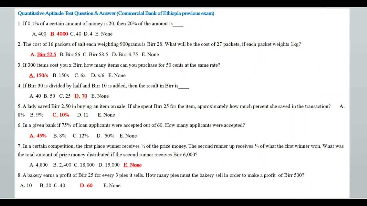 aptitude questions with answers for bank exams