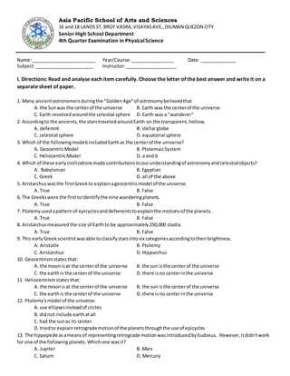 astronomy final exam answers