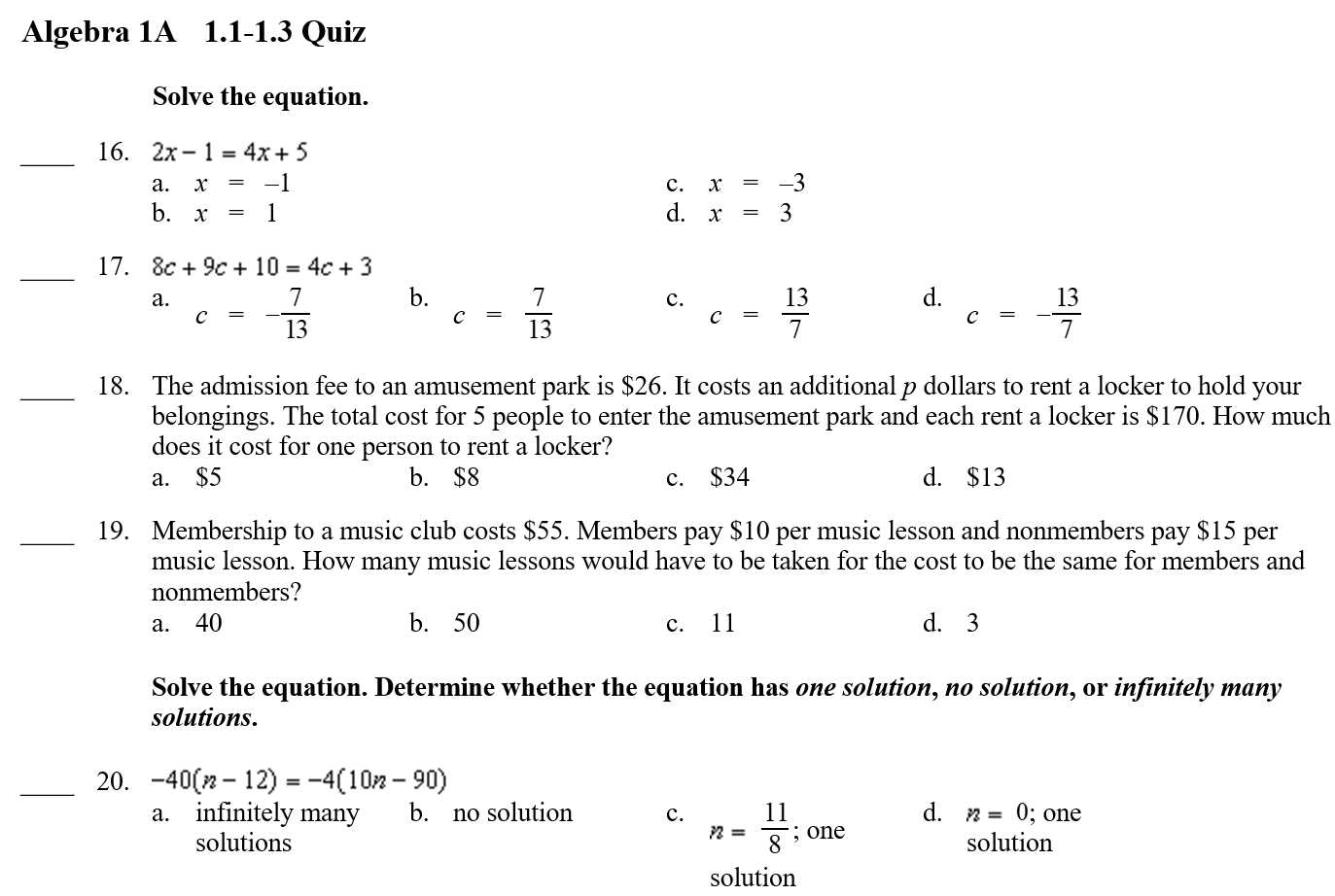 algebra 1 quarter 3 exam answers