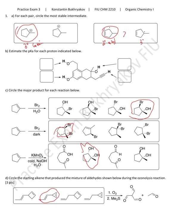 organic chemistry exam 3 answer key