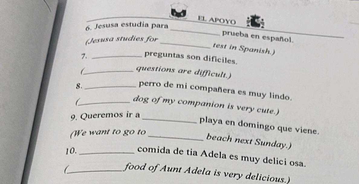 spanish 1 final exam answer key