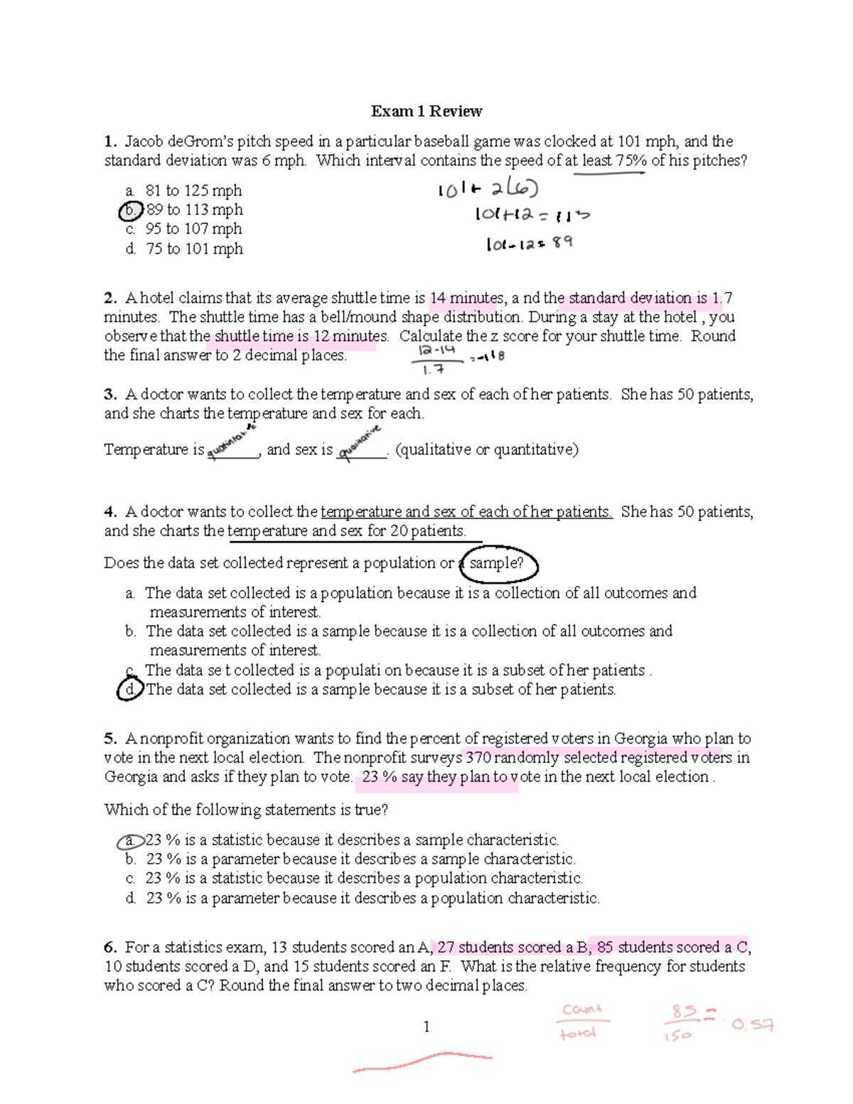 statistics exam 1 answers