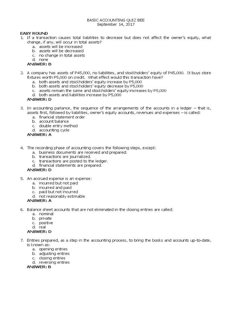 basic accounting exam with answers