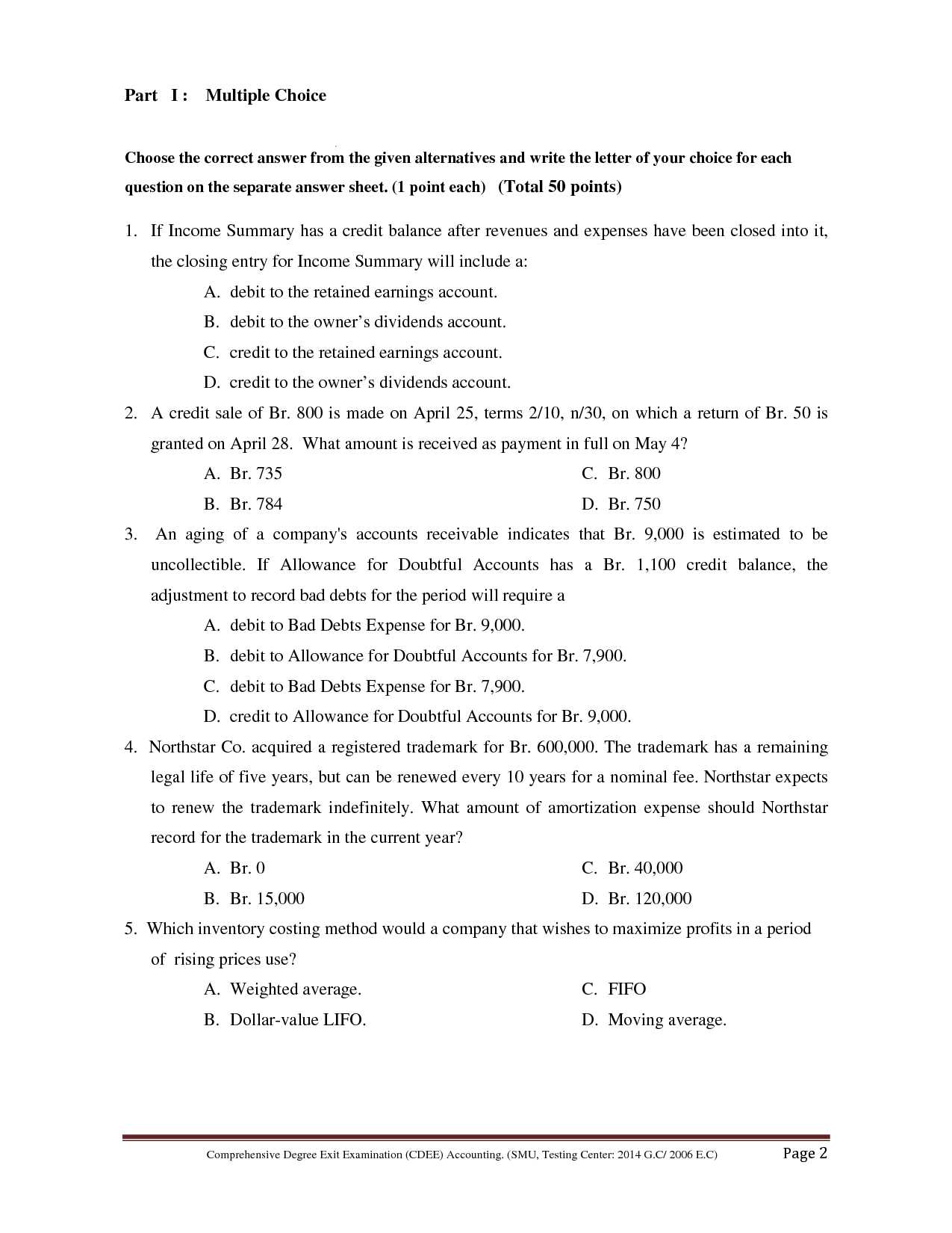 basic accounting exam with answers