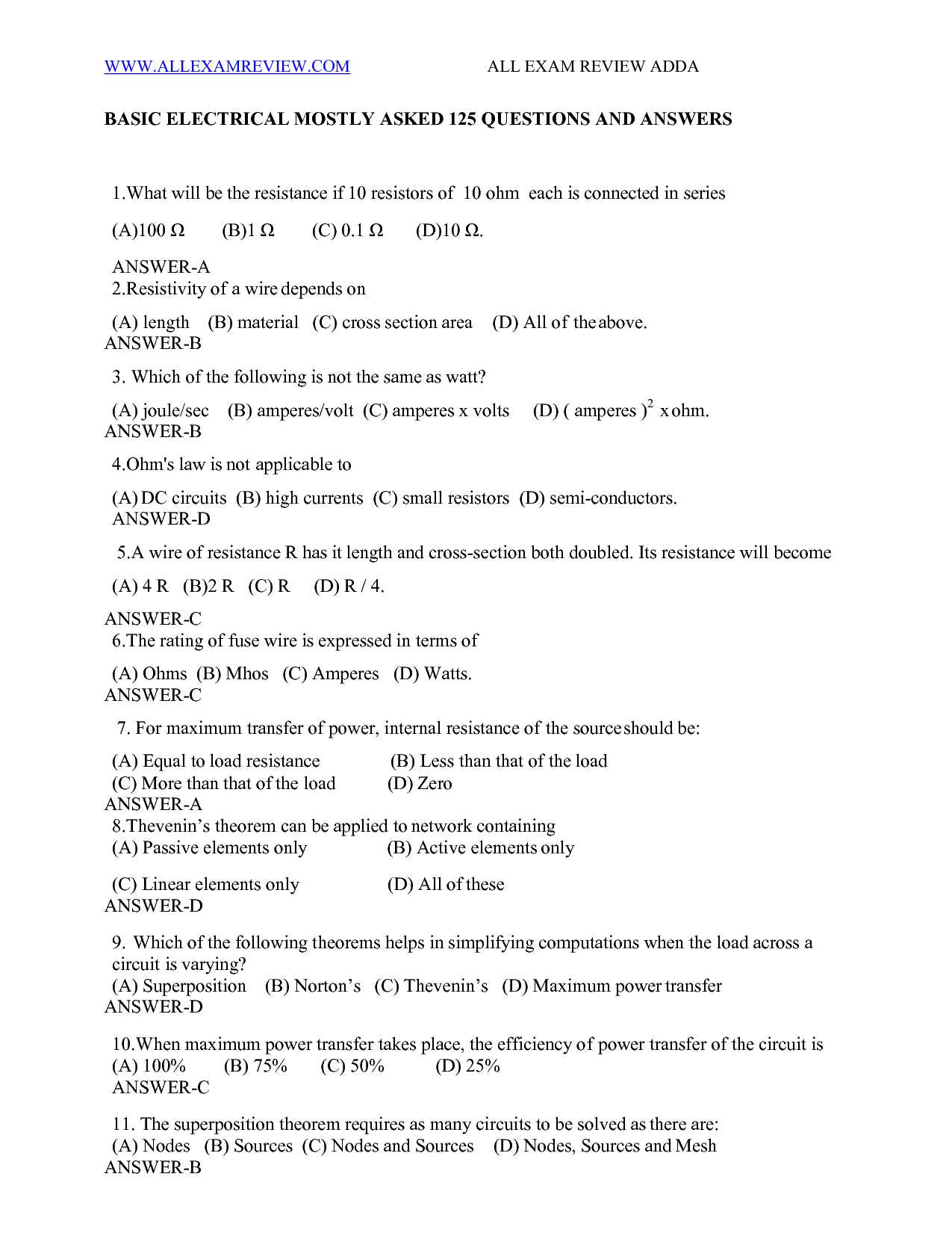 basic electronics exam questions and answers