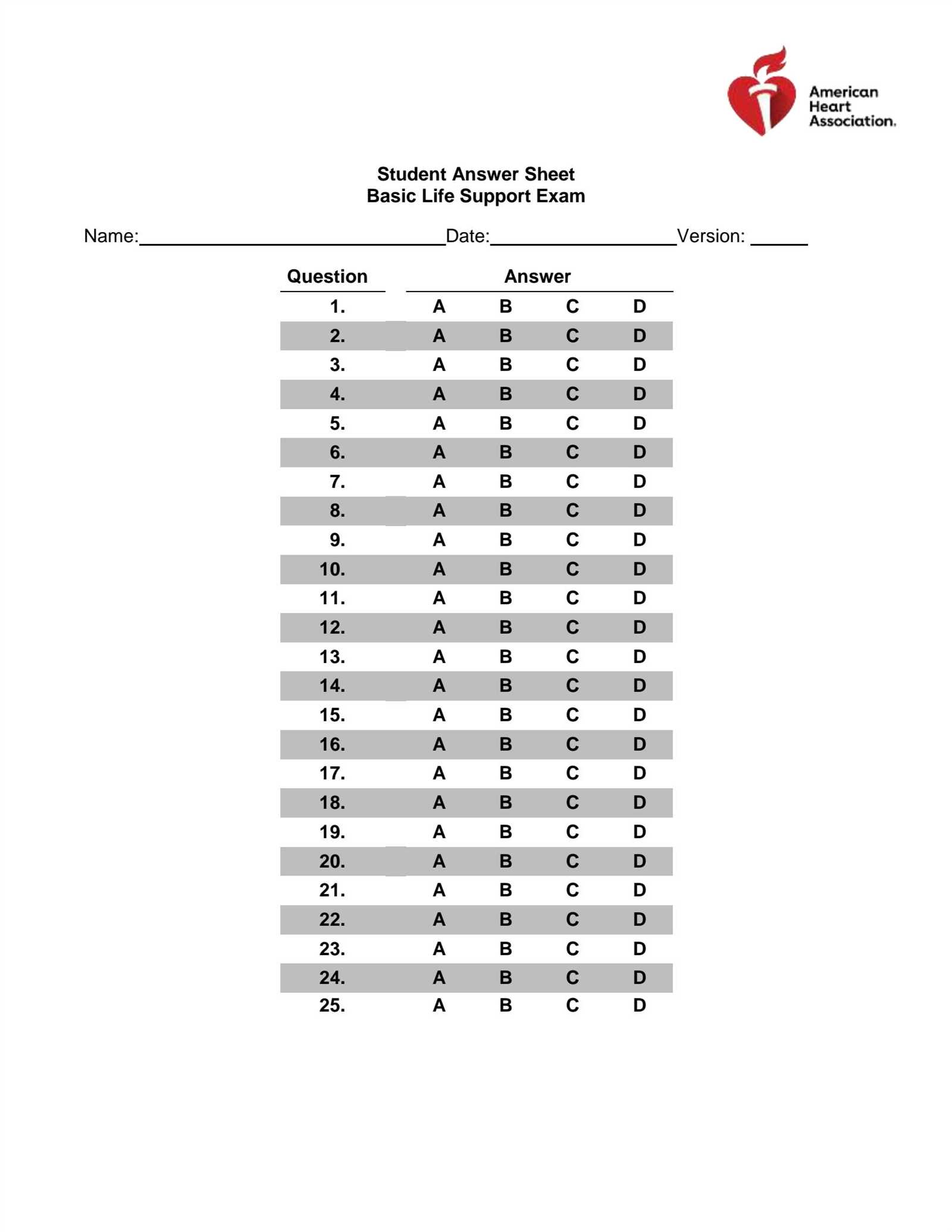 basic life support exam a answers 25 questions 2025