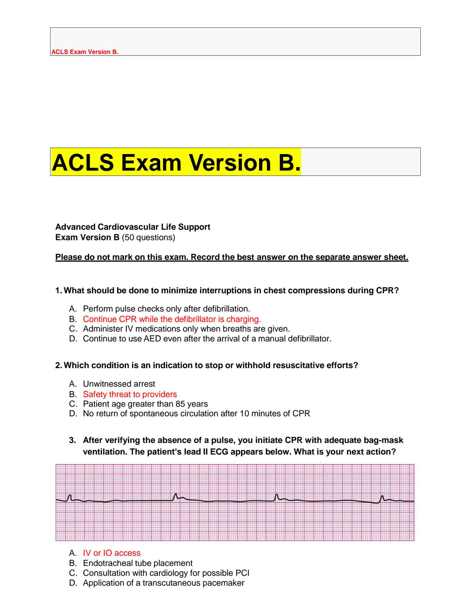 basic life support exam c answer key