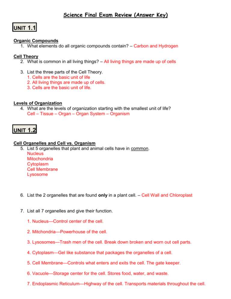 biology fall final exam review answers