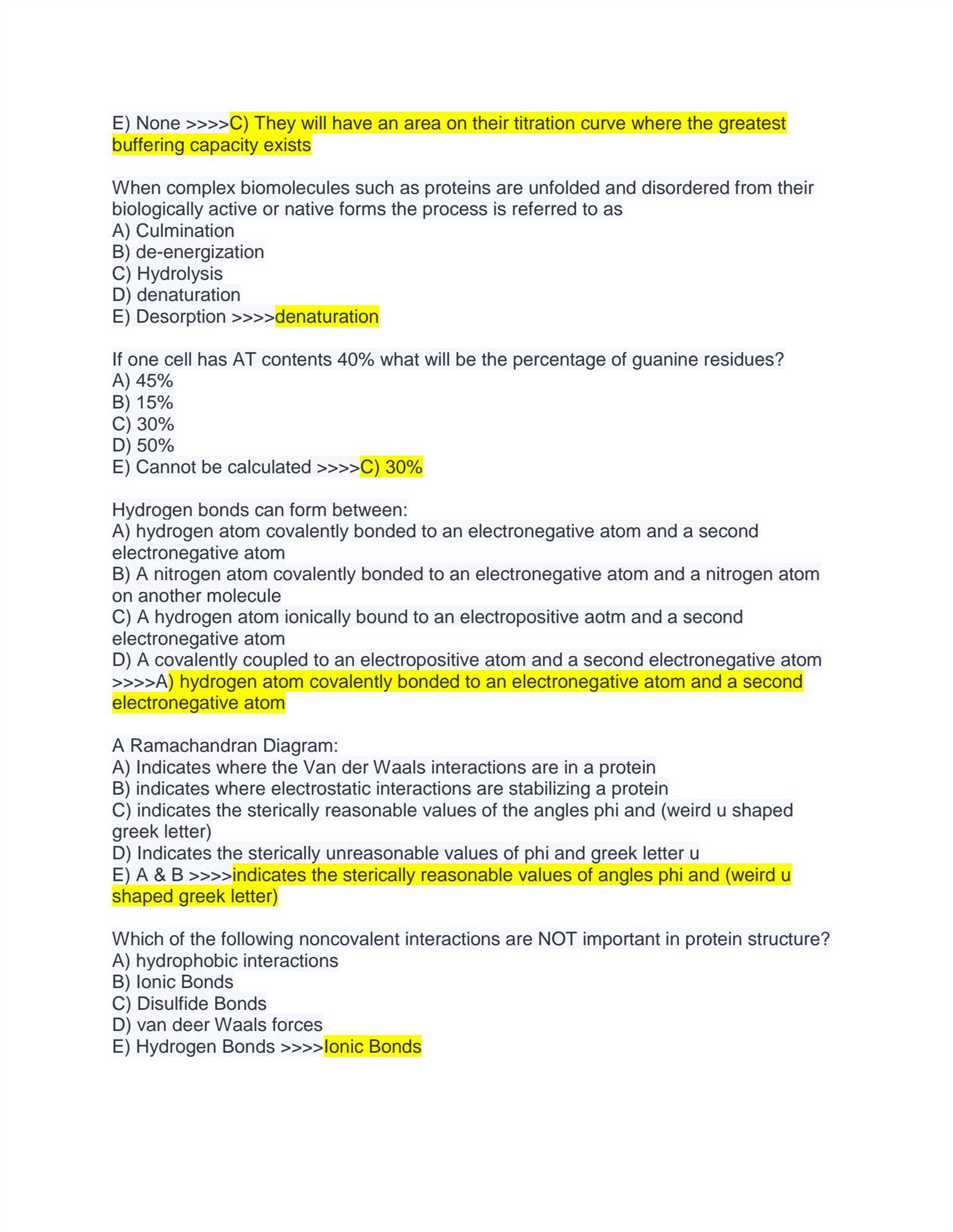 biochemistry exam 1 questions and answers