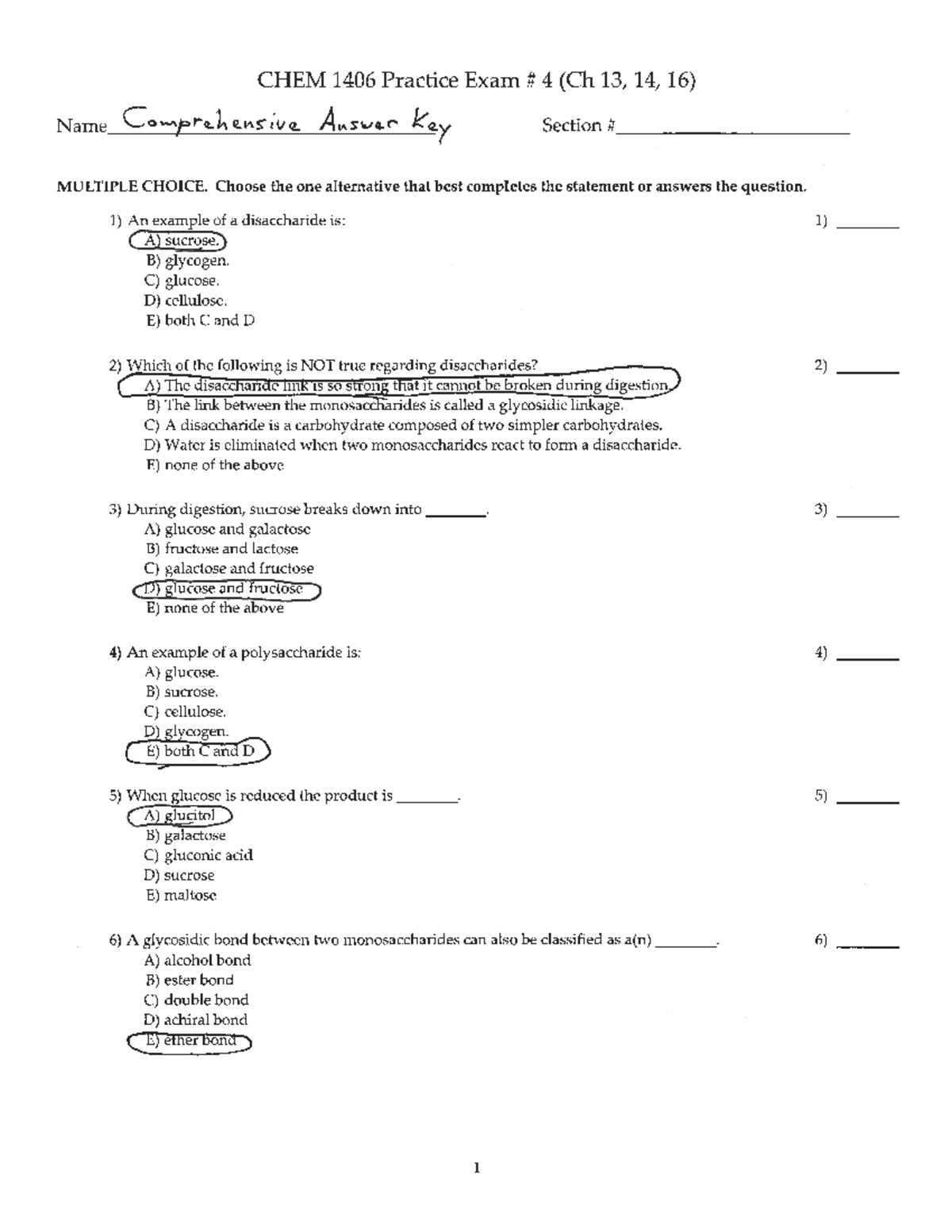 biology 1406 exam 4 answers