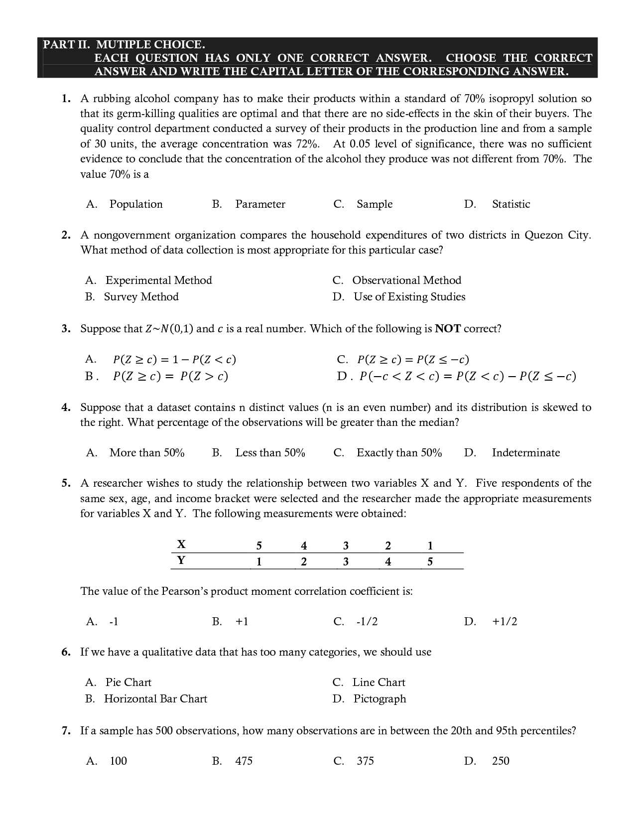 biostatistics exam questions and answers