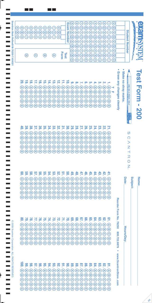 blank answer sheet 200 questions