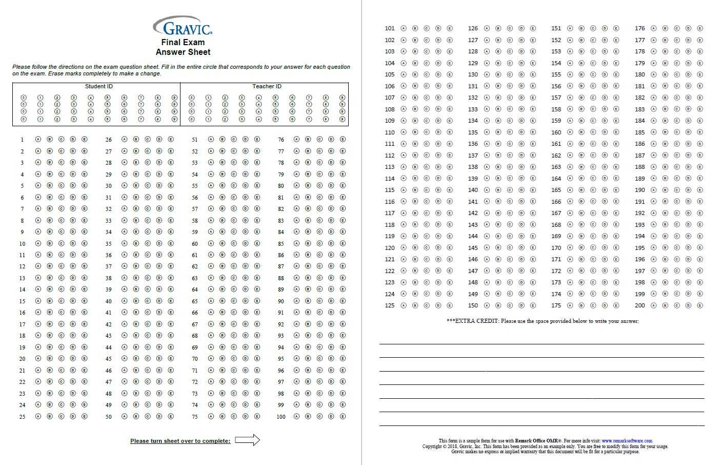 blank answer sheet 200 questions