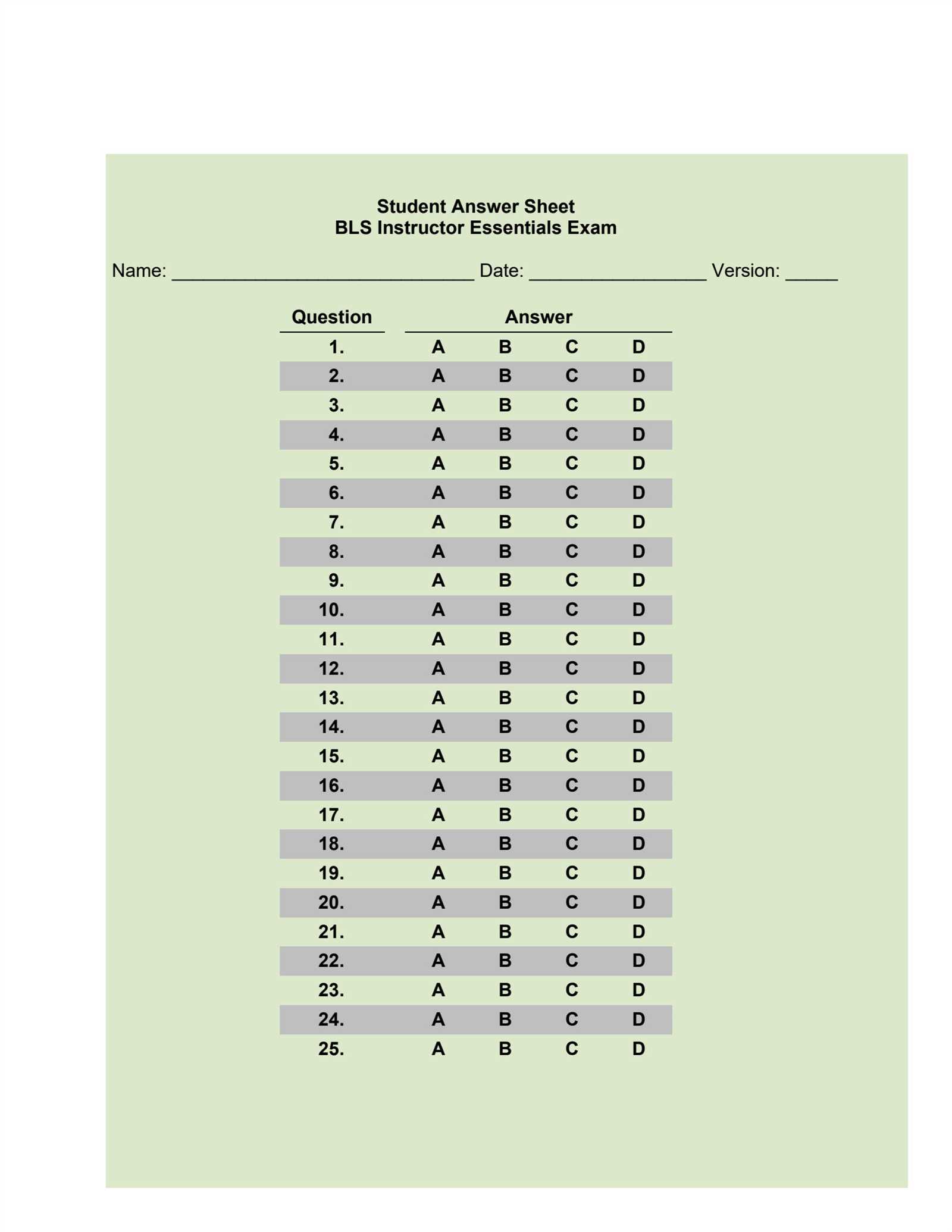 bls exam a answer key