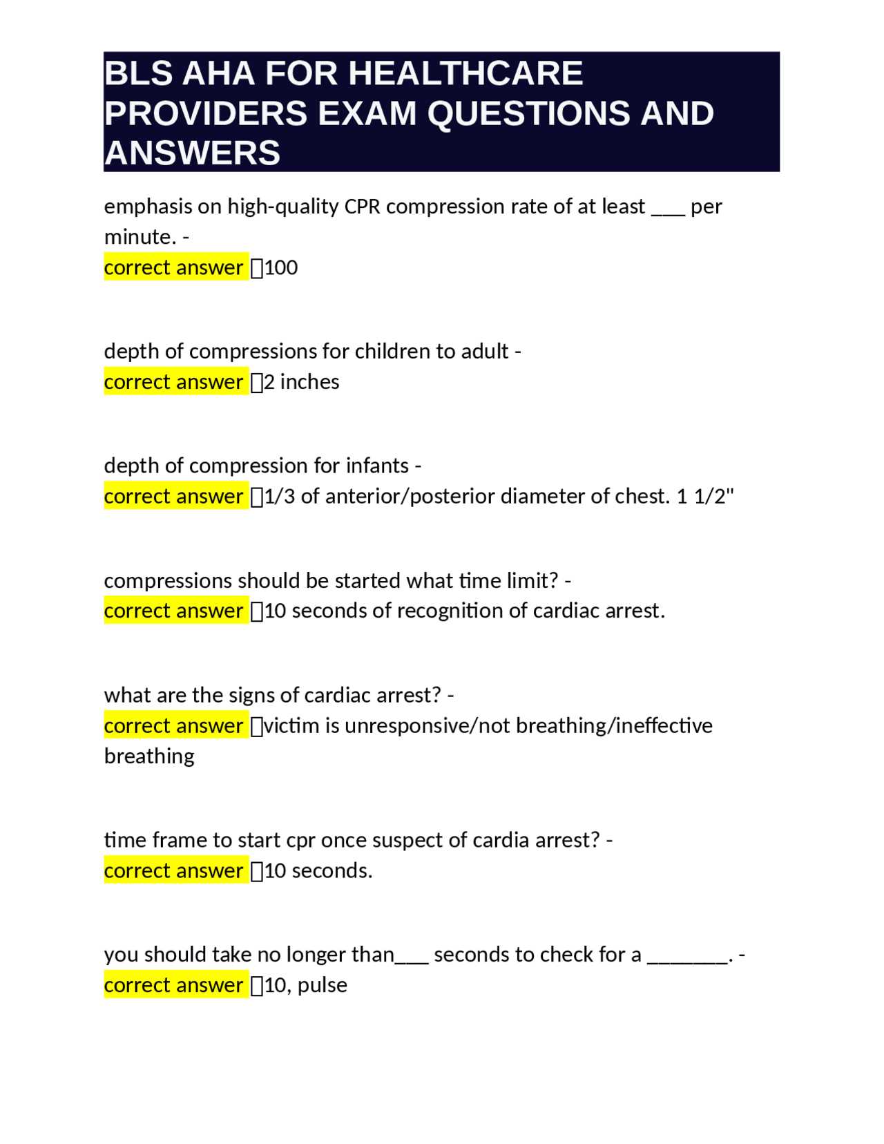 bls for healthcare providers written exam answers