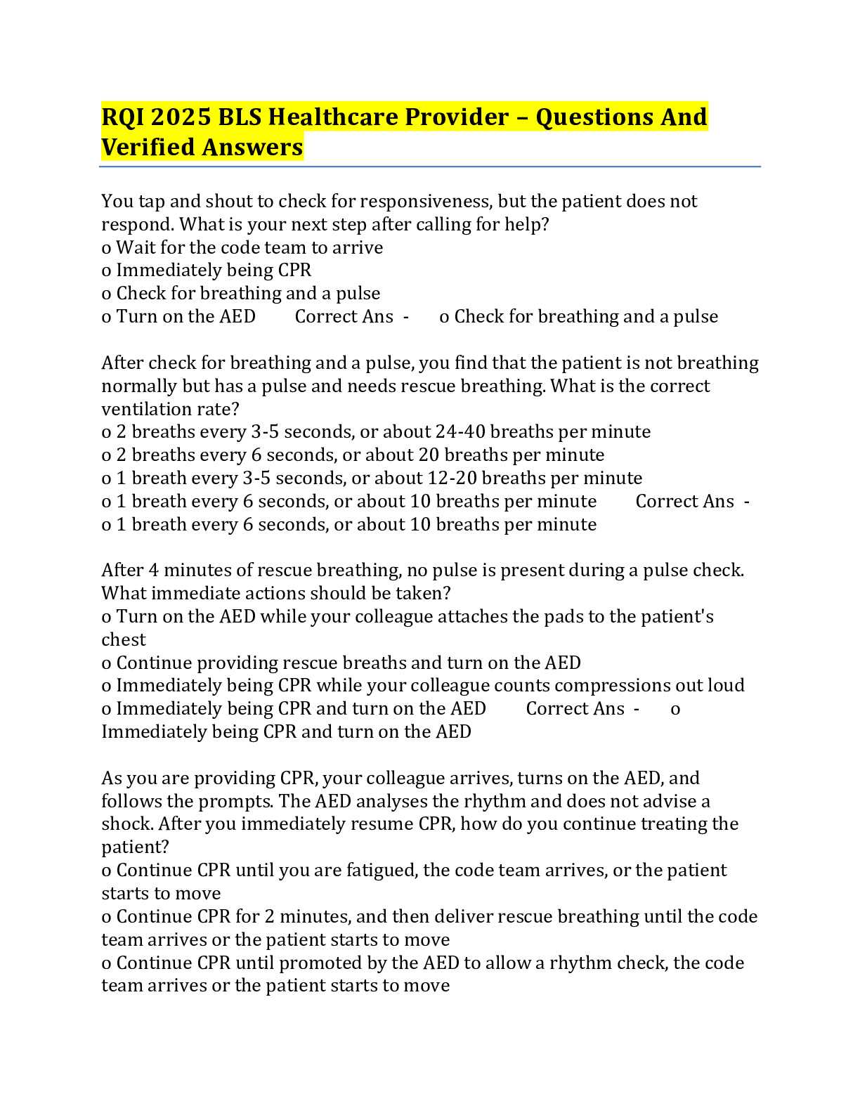 bls written test 2025 answers