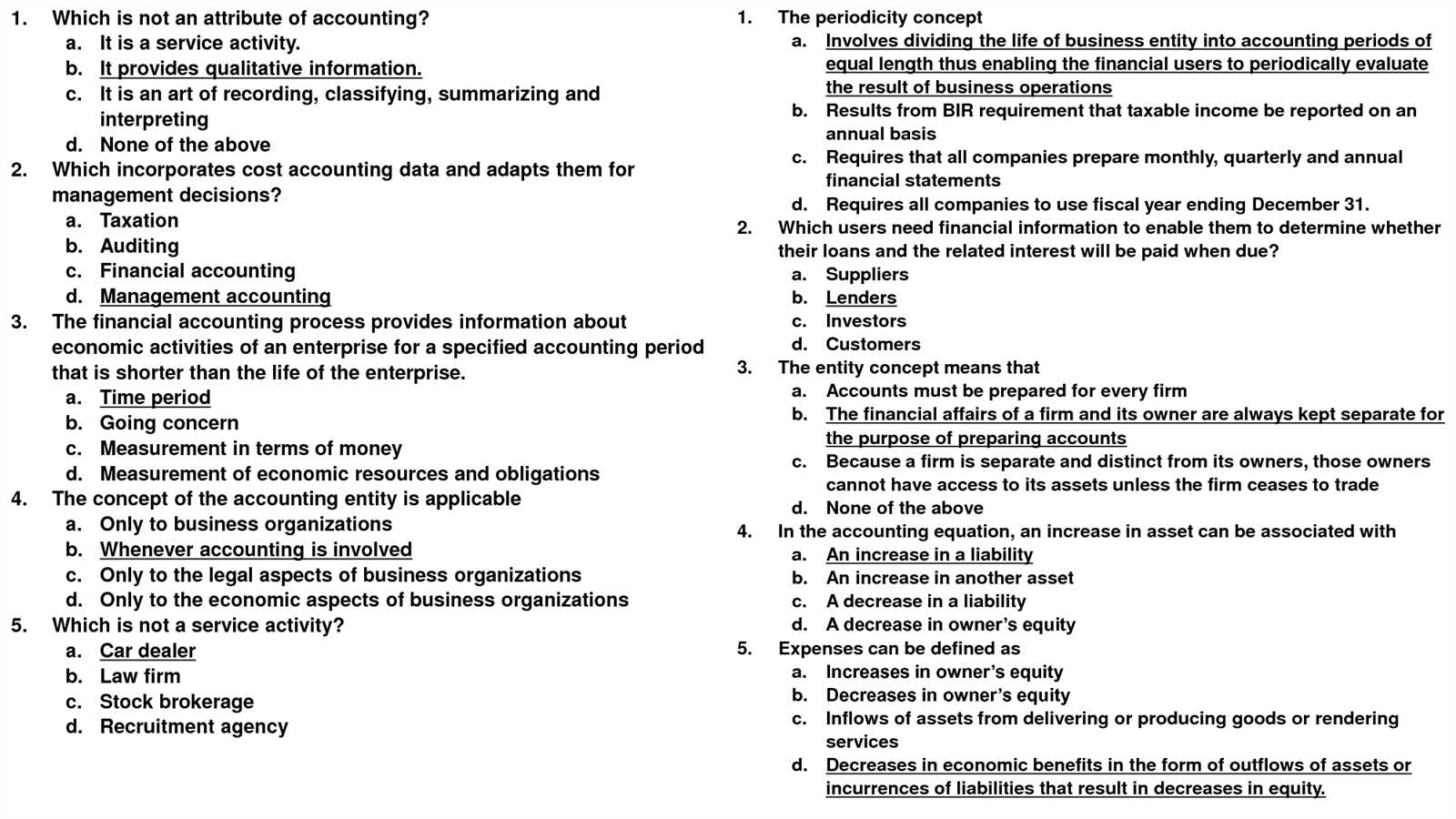 basic accounting exam with answers