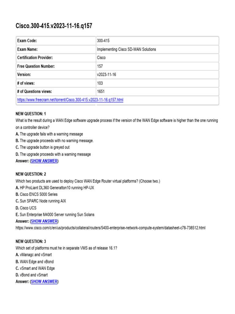 cisco sd wan exam questions and answers