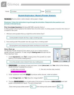 mystery powder analysis gizmo answer key