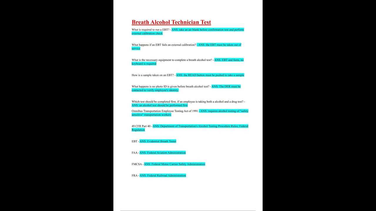 breath alcohol technician exam answers