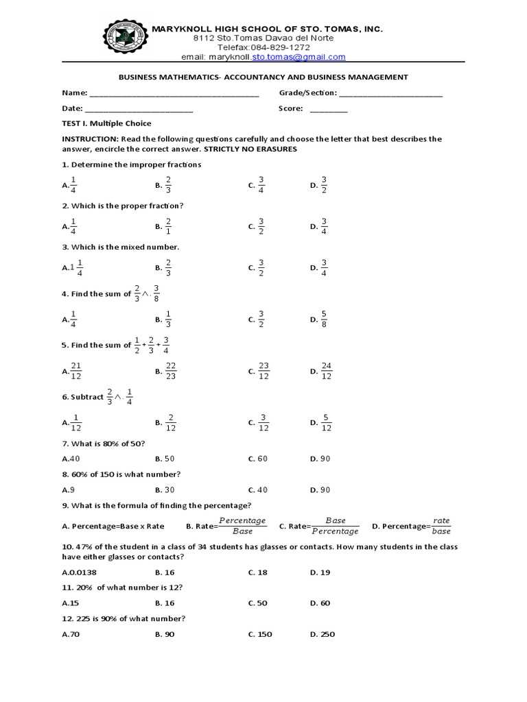 business math final exam answers