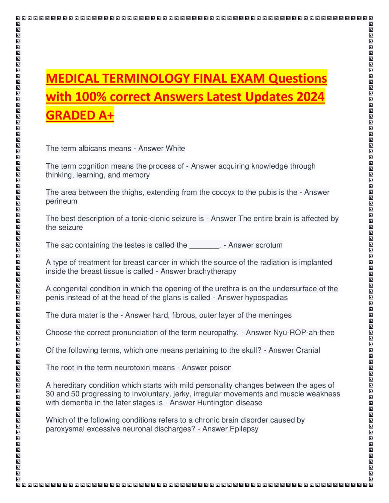 caduceus medical terminology final exam answers