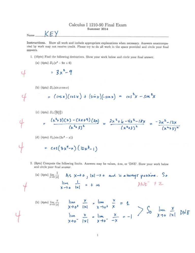 calculus i final exam with answers