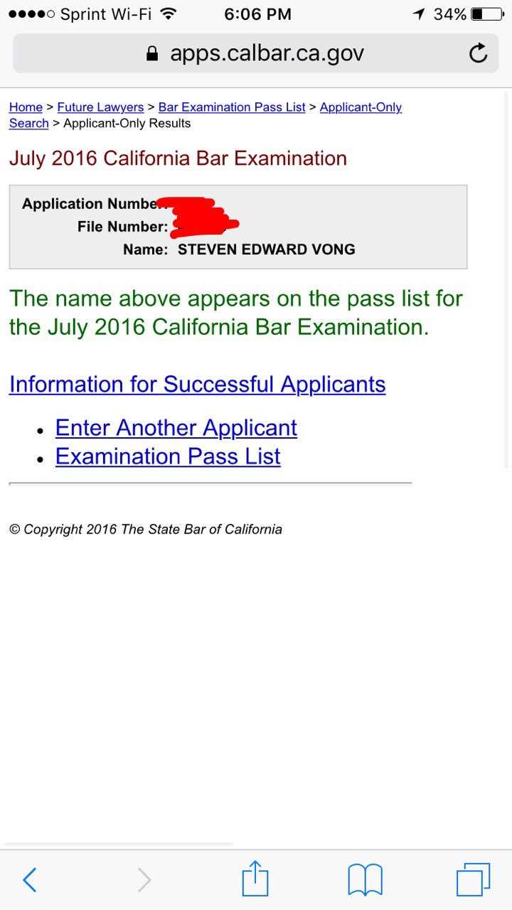 california bar exam pass list